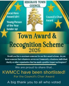 KWMCC have been shortlisted for the Kesgrave Council's Chair Award