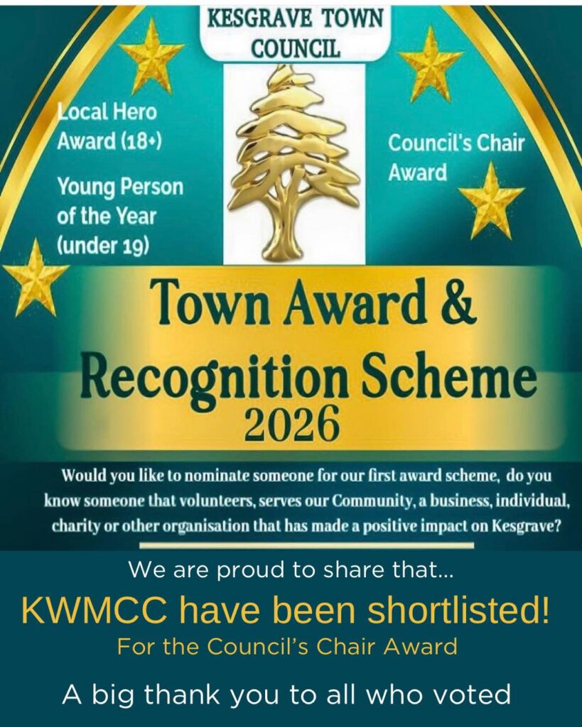 KWMCC have been shortlisted for the Kesgrave Council's Chair Award